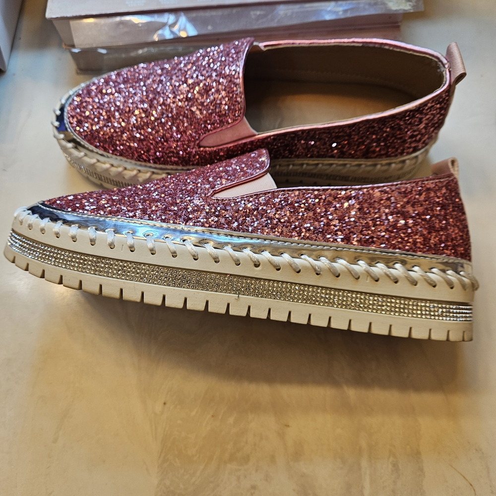 Sparkling Pink Glitter Loafers for Women